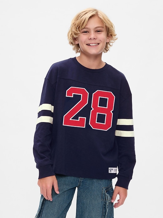 1 of 8 showing, with the color navy uniform of product Gap × Disney Kids Varsity Jersey T-Shirt
