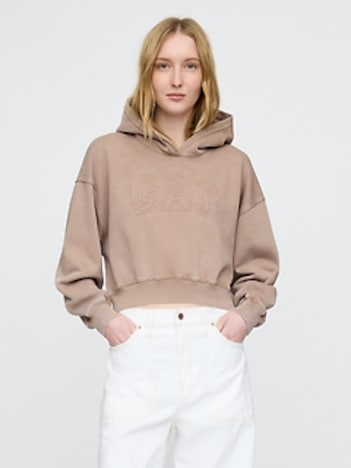 VintageSoft Crop Logo Hoodie