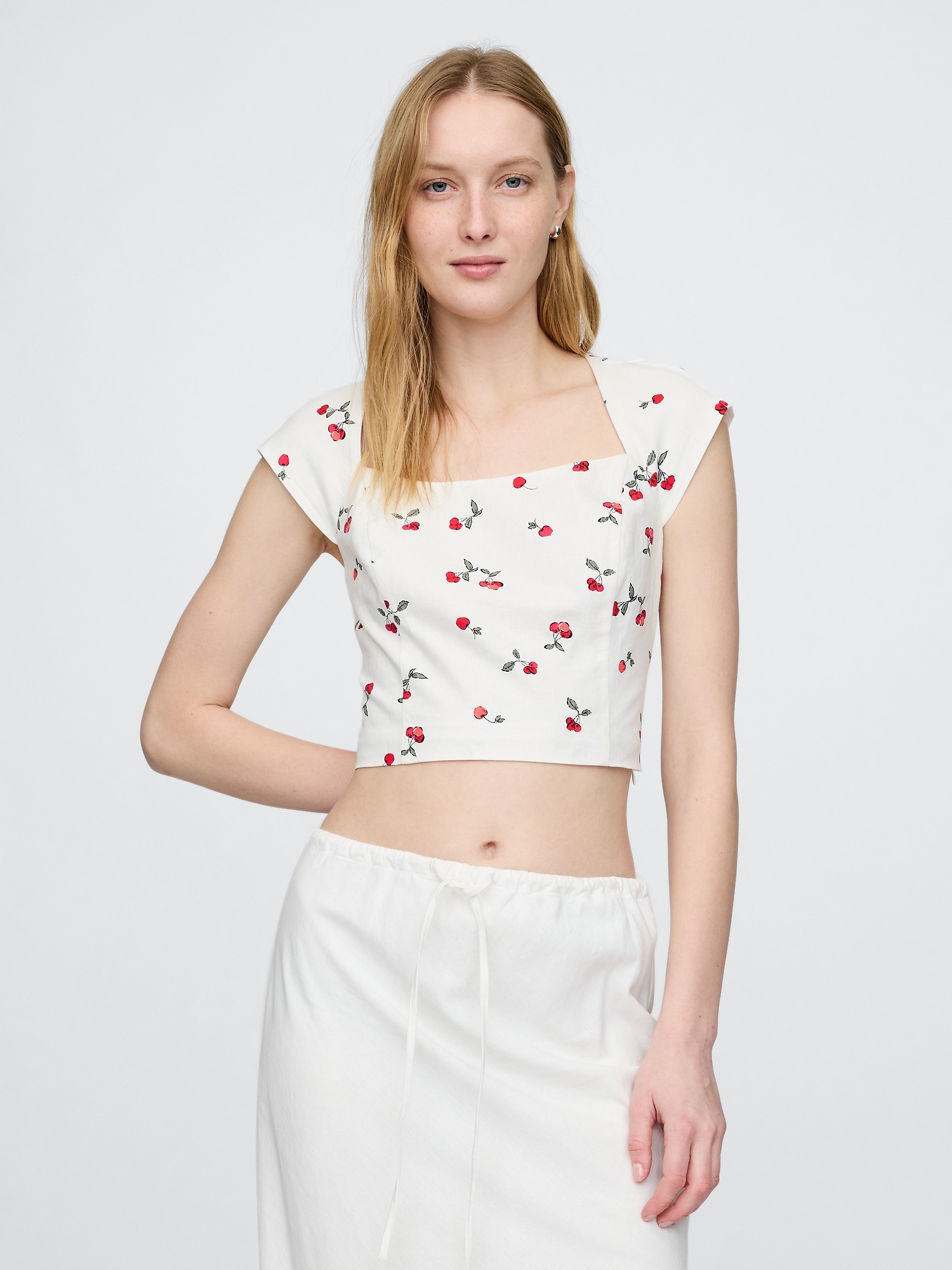 Gap Linen-blend Cap-sleeve Cropped Top In Off White