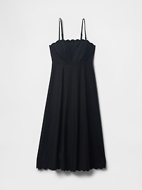 Linen-Blend Scalloped Midi Dress