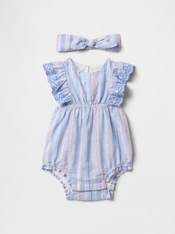 Baby Linen-Cotton Bubble Shorty Set