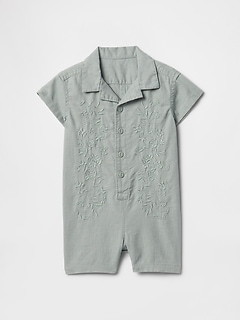 Baby Linen-Cotton Cabana Shorty One-Piece