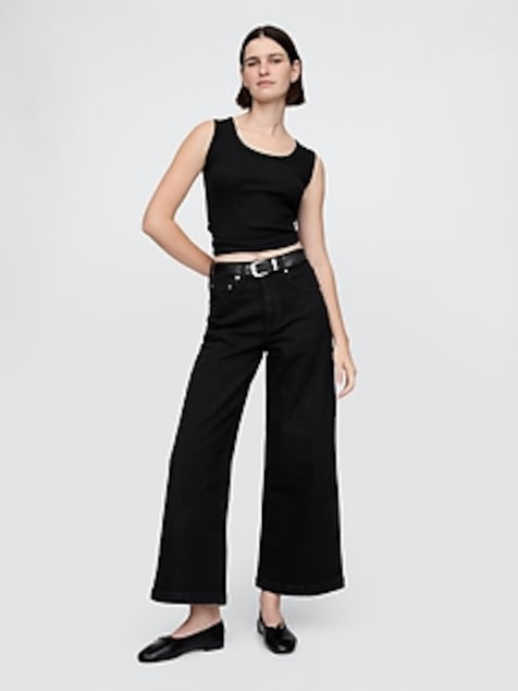 High Rise Stride Wide-Leg Ankle Jeans