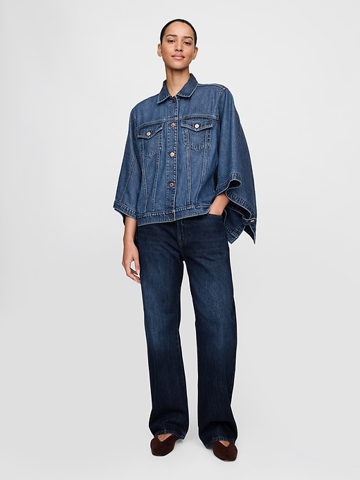 2 of 8 showing, with the color Medium indigo of product UltraSoft Denim Cape Jacket