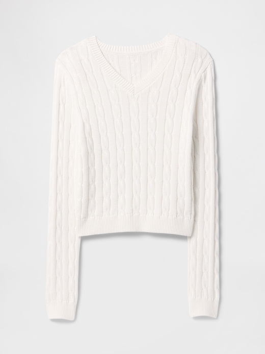 Image number 5 showing, 100% Cotton Cable-Knit V-Neck Sweater