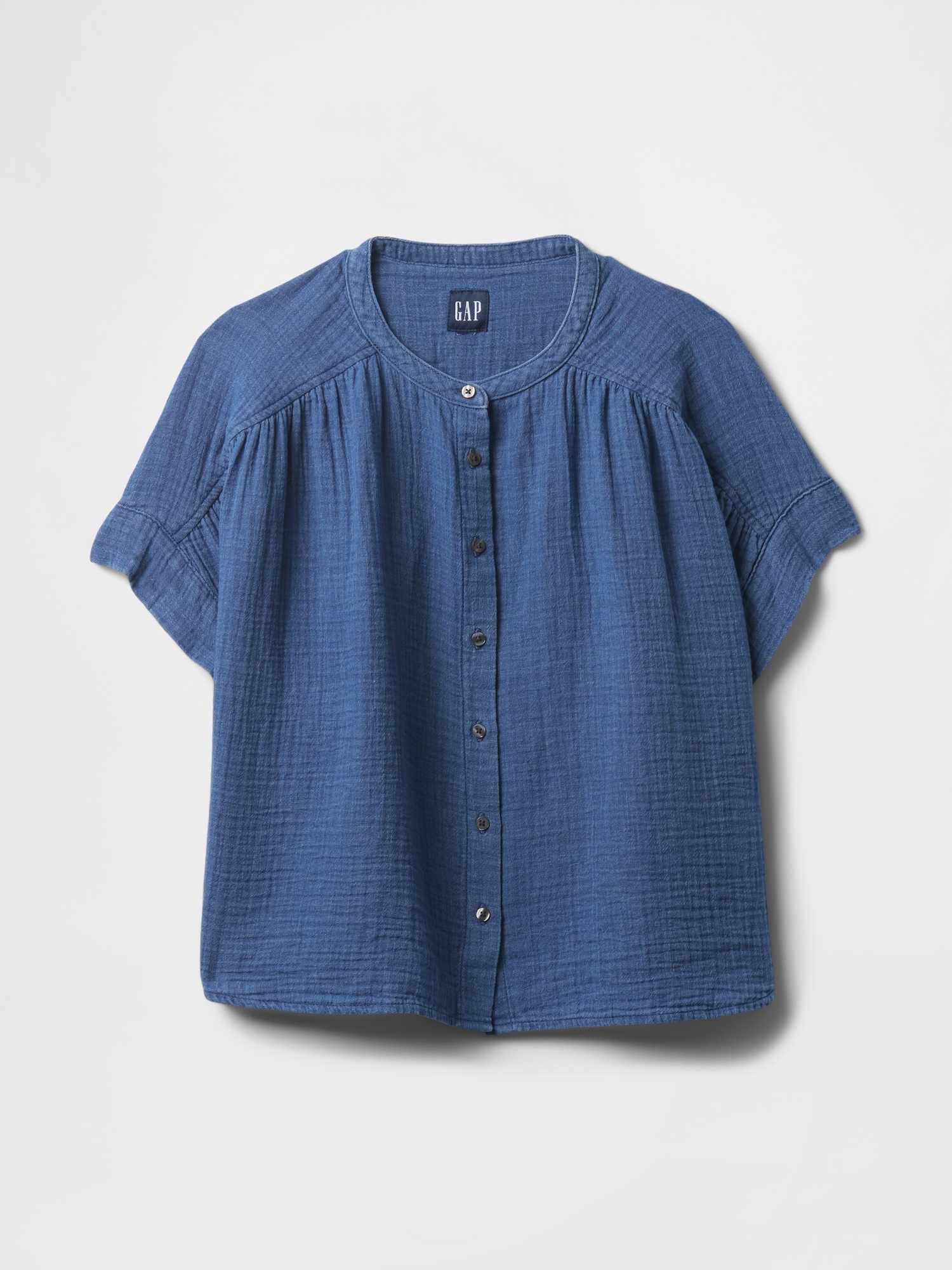 Женская рубашка Gap Cotton Gauze Denim Shirt, цвет: Средняя варка — фото 4