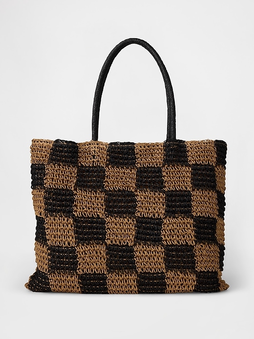 Image number 1 showing, Gingham Straw Tote Bag
