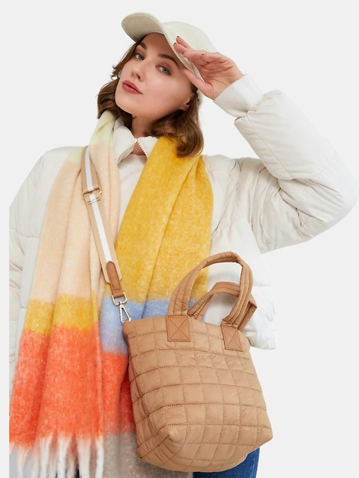 2 of 8 showing, with the color TAN of product Shiraleah Ezra Quilted Nylon Mini Tote Cross-Body