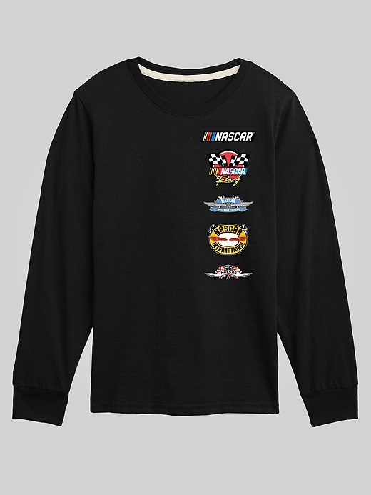 1 of 8 showing, with the color BLACK of product Kids NASCAR Historical Logos Stacked Long Sleeve Graphic Tee
