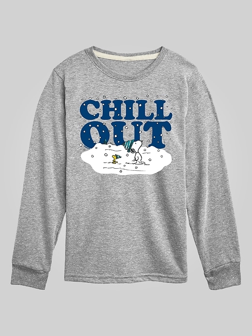 1 of 8 showing, with the color HEATHER GRAY of product Kids Peanuts Snoopy And Woodstock Chill Out Long Sleeve Graphic Tee