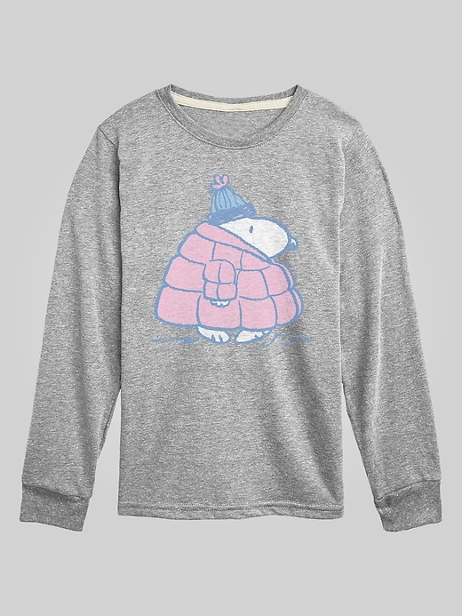 1 of 8 showing, with the color HEATHER GRAY of product Kids Peanuts Snoopy Puffer Jacket Long Sleeve Graphic Tee