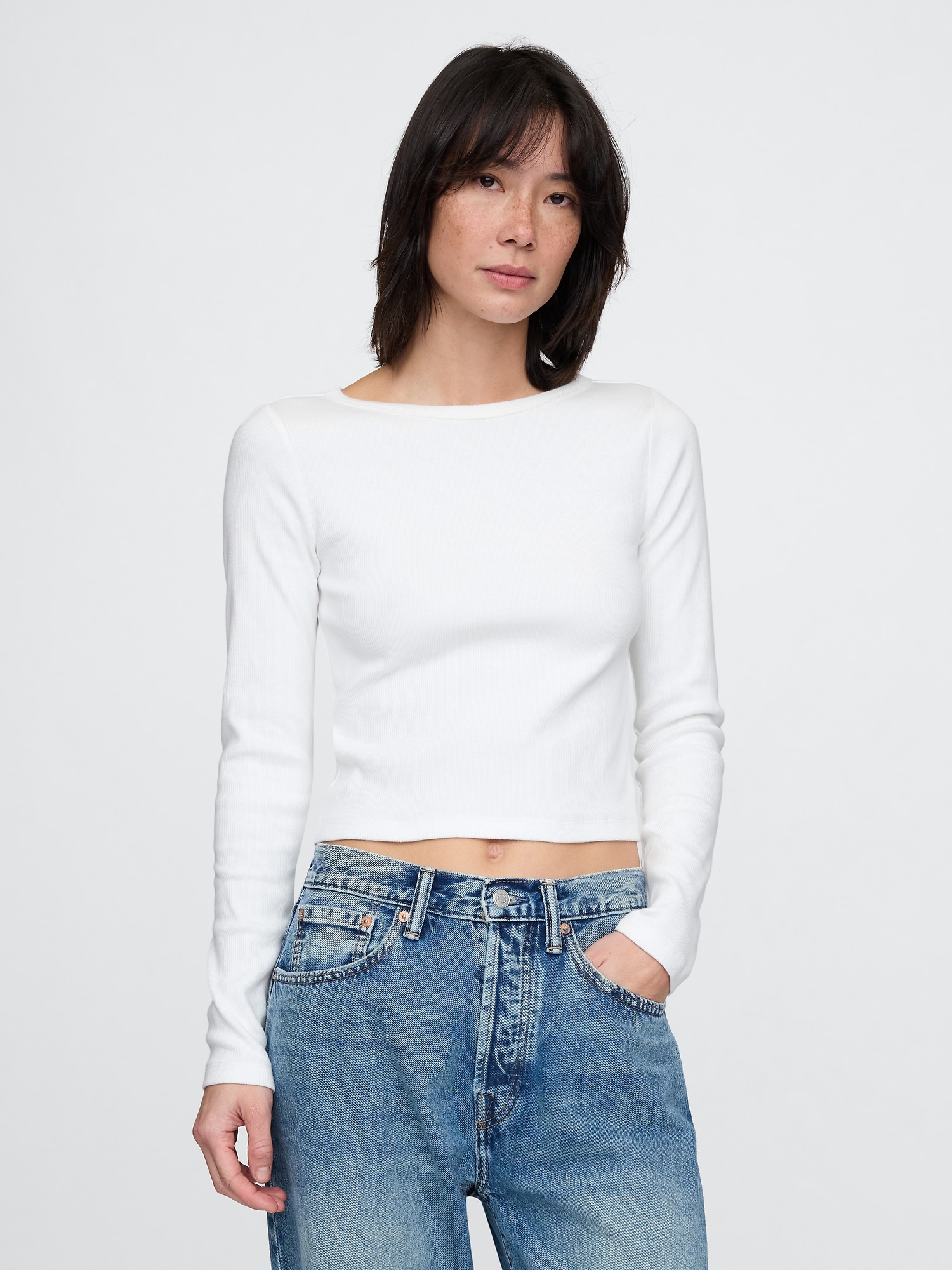 Heavyweight Rib Cropped Boatneck T-Shirt