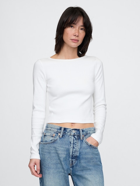 Heavyweight Rib Boatneck Crop T-Shirt