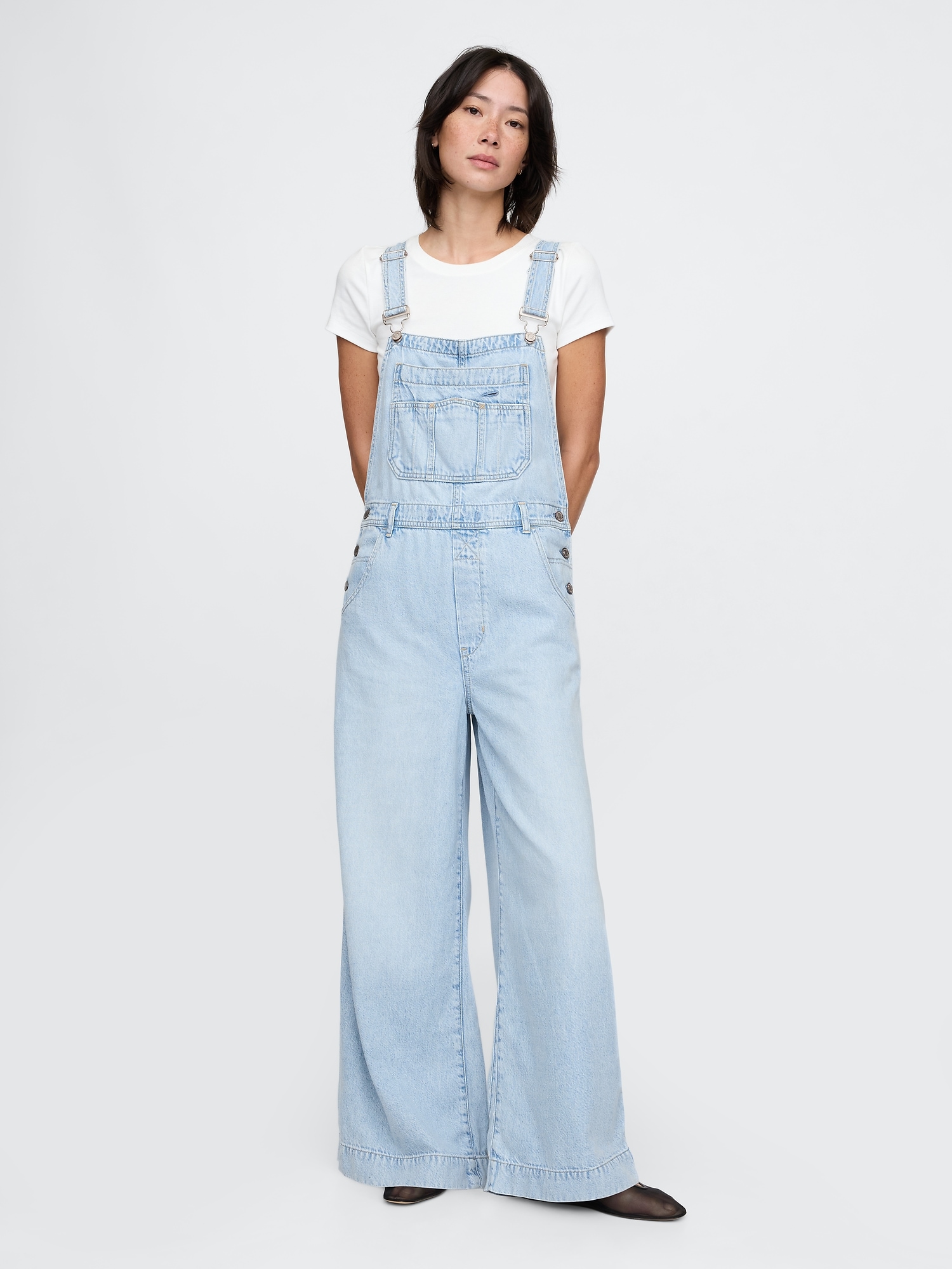 Gap Ultrasoft Denim Baggy Overalls In Light Indigo