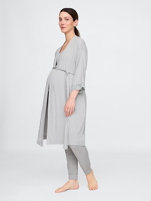 Image number 3 showing, Maternity Lace Trim Robe in Modal