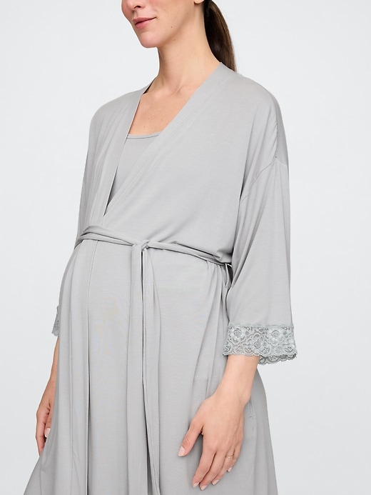 Image number 4 showing, Maternity Lace Trim Robe in Modal