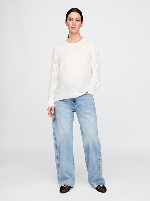 Image number 3 showing, Maternity Lightweight CashSoft Pointelle Sweater