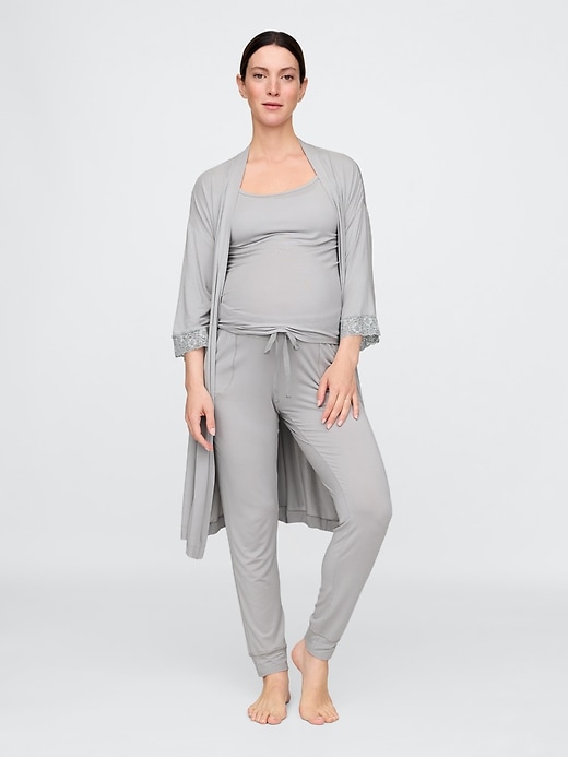 Image number 1 showing, Maternity Lace Trim Robe in Modal