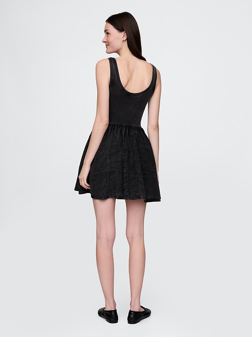 Image number 2 showing, Crinkle Gauze Mixed Media Mini Tank Dress