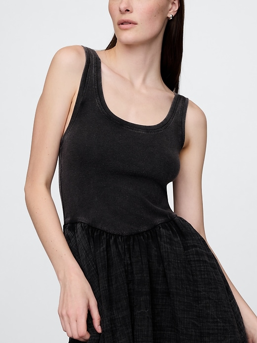 Image number 4 showing, Crinkle Gauze Mixed Media Mini Tank Dress