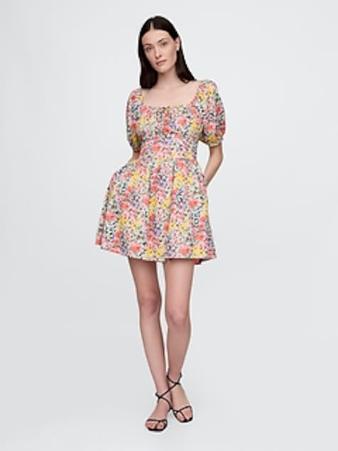 Puff-Sleeve Mini Dress