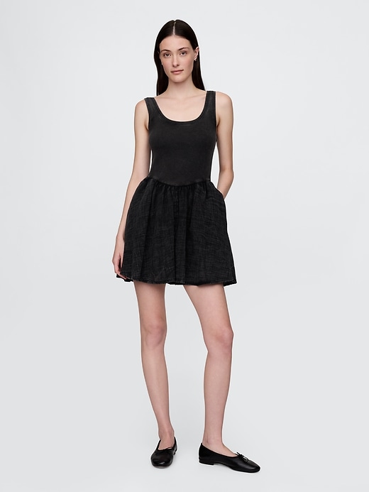 Image number 1 showing, Crinkle Gauze Mixed Media Mini Tank Dress