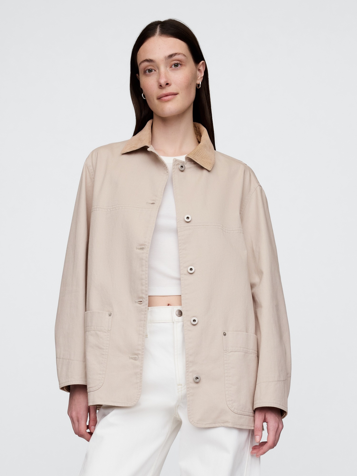 Gap Corduroy-collar Barn Jacket In Birch Beige