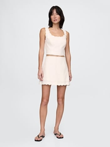 Linen-Blend Scalloped Mini Skort