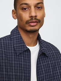 Linen-Cotton Plaid Relaxed Jacket