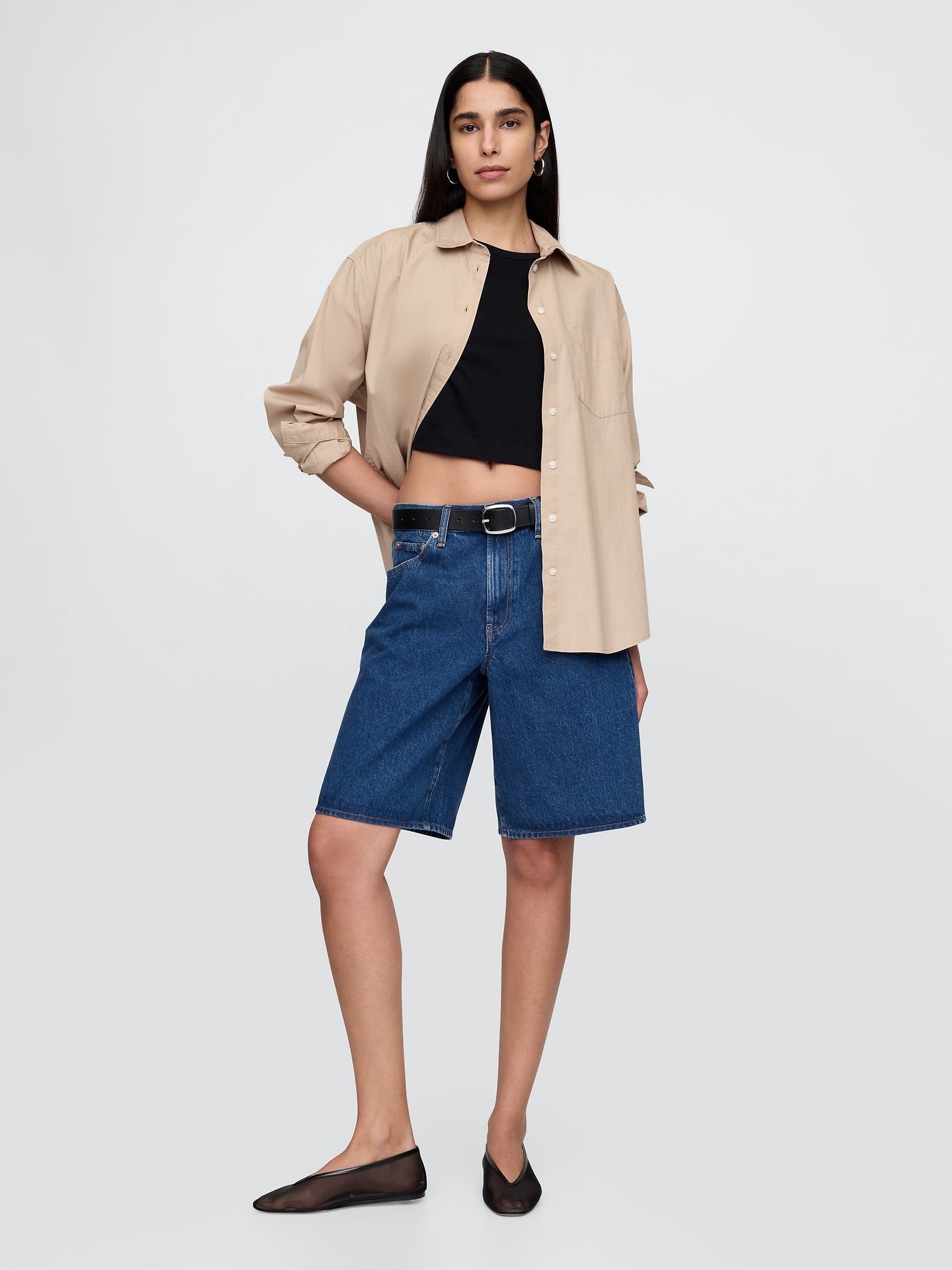 11" Mid Rise Longline Denim Shorts