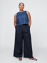 High Rise Twill Pleated Wide-Leg Khakis