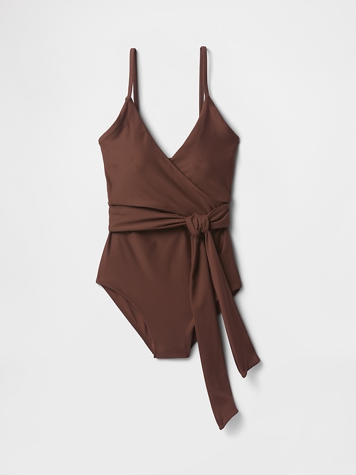 Image number 3 showing, Tie-Knot Cutout Wrap One-Piece Swimsuit