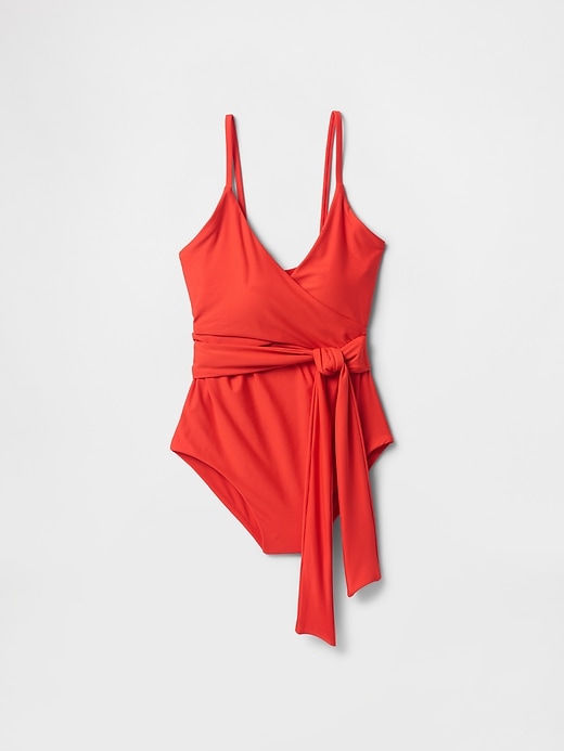 Image number 3 showing, Tie-Knot Cutout Wrap One-Piece Swimsuit