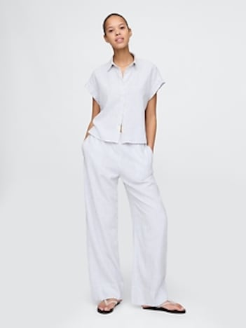 Linen-Blend Easy Wide-Hem Pants
