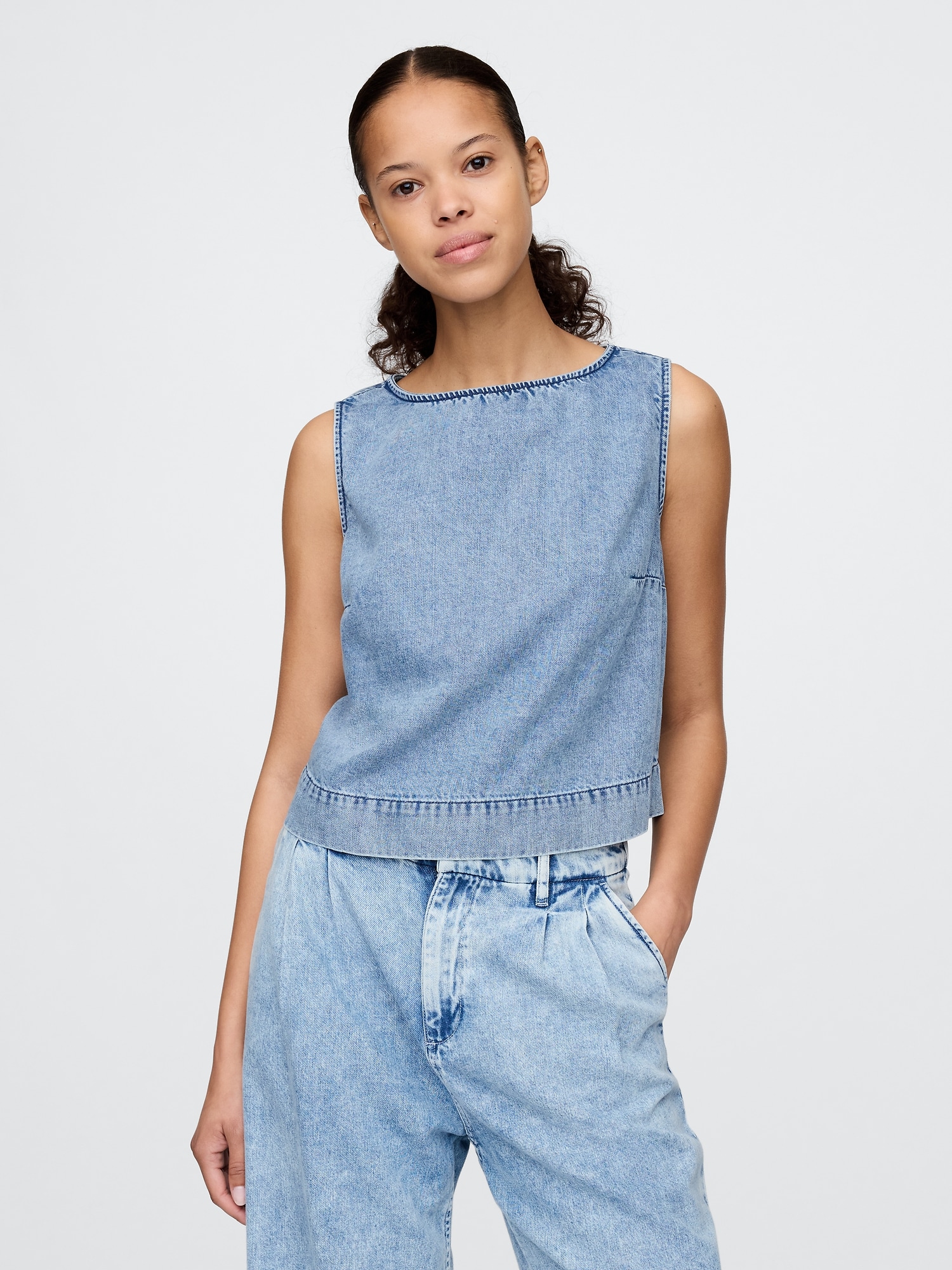 Shop Gap Ultrasoft Denim Shell Tank In Light Wash