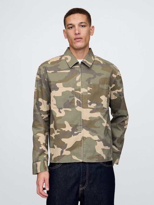 Camo Zip Shirt Jacket