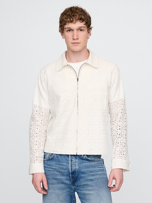 Image number 1 showing, Poplin Eyelet Full-Zip Pocket Shirt