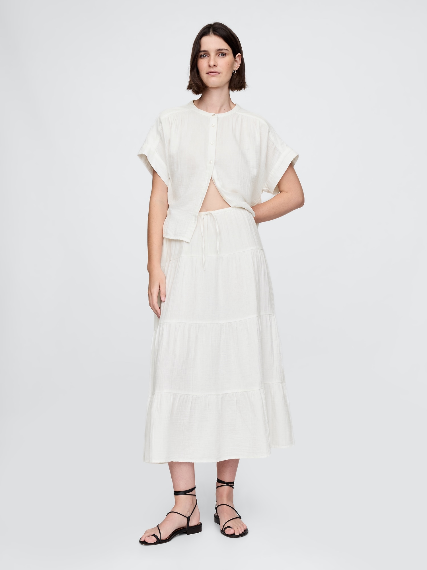 Crinkle Gauze Tiered Maxi Skirt