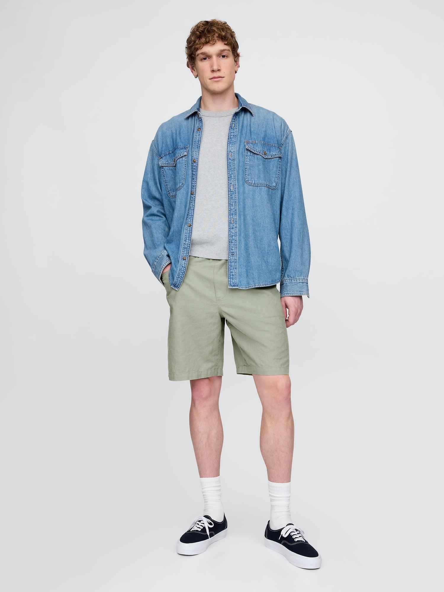 9" Linen-Cotton Easy Shorts - Green