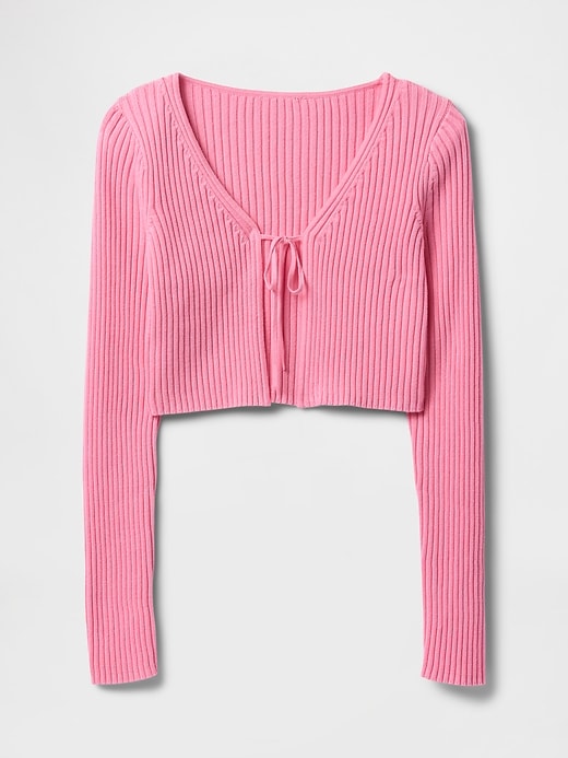 Image number 5 showing, 100% Cotton Cropped Tie-Front Cardigan