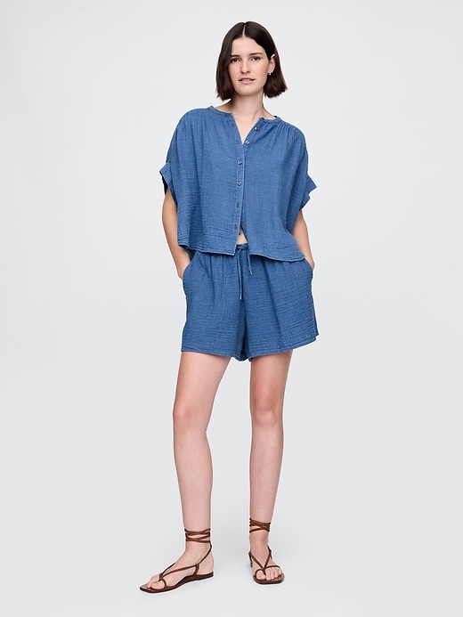 Image number 1 showing, Crinkle Gauze Denim Easy Shorts