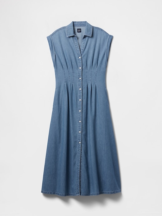 Image number 7 showing, Denim Pleated Maxi Shirtdress