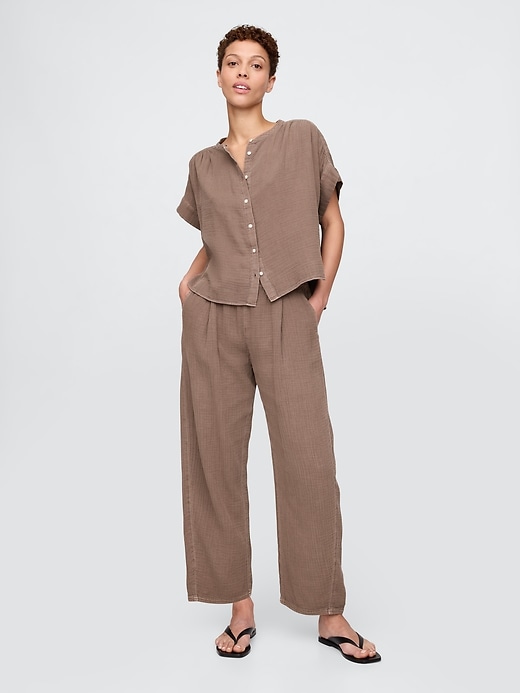 Image number 1 showing, Crinkle Gauze Easy Barrel Pants