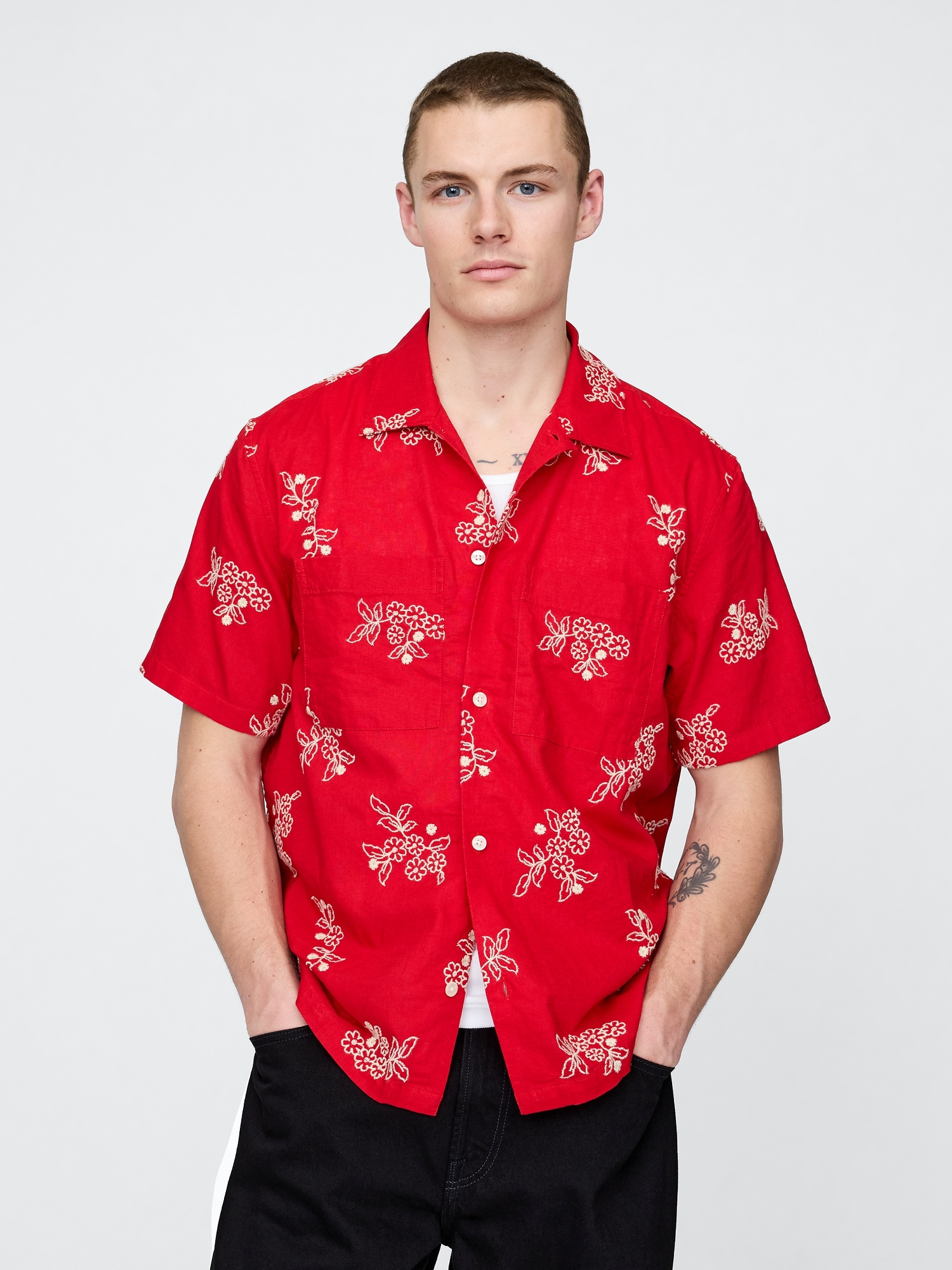 Linen-Cotton Shirt - Red