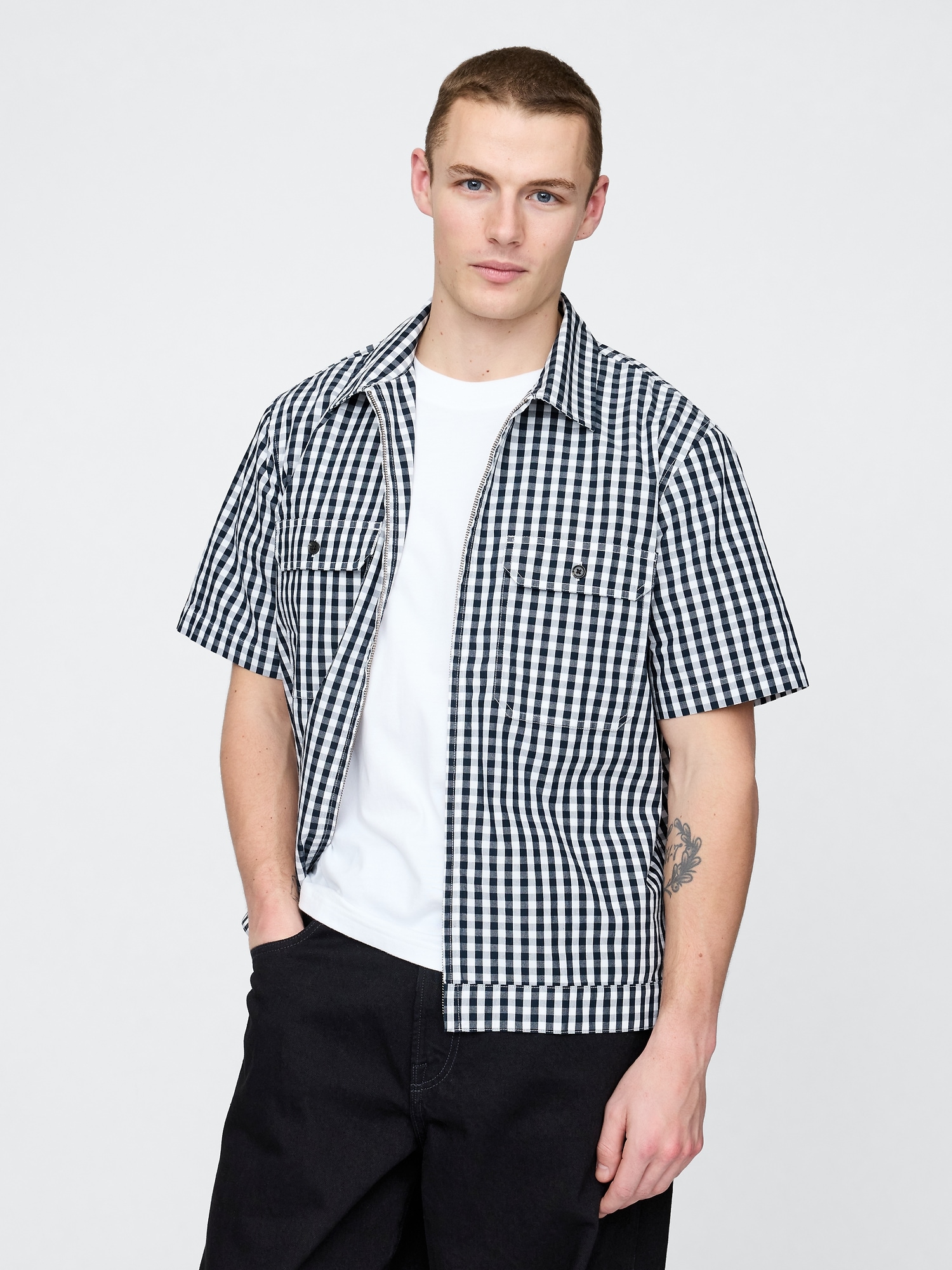Poplin Full-Zip Pocket Shirt