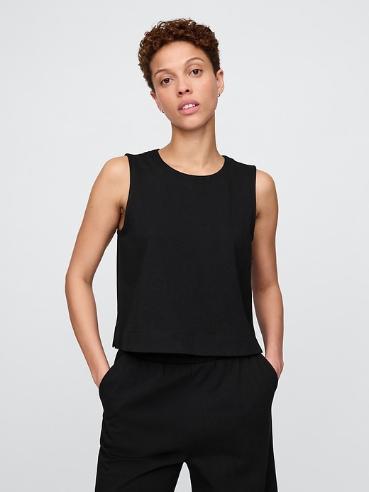 Image number 1 showing, Heavyweight Organic Cotton Cropped Shell Tank Top