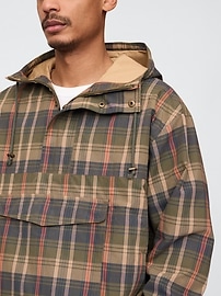 Oversized Plaid Canvas Anorak Jacket