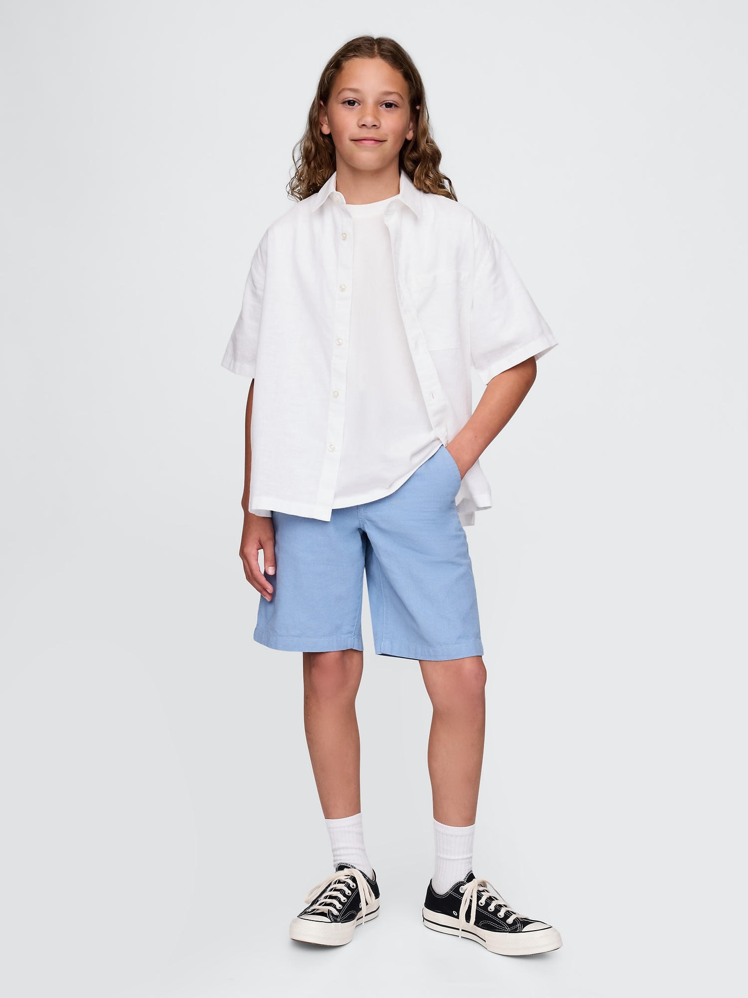 Kids 8" Linen-Cotton Shorts