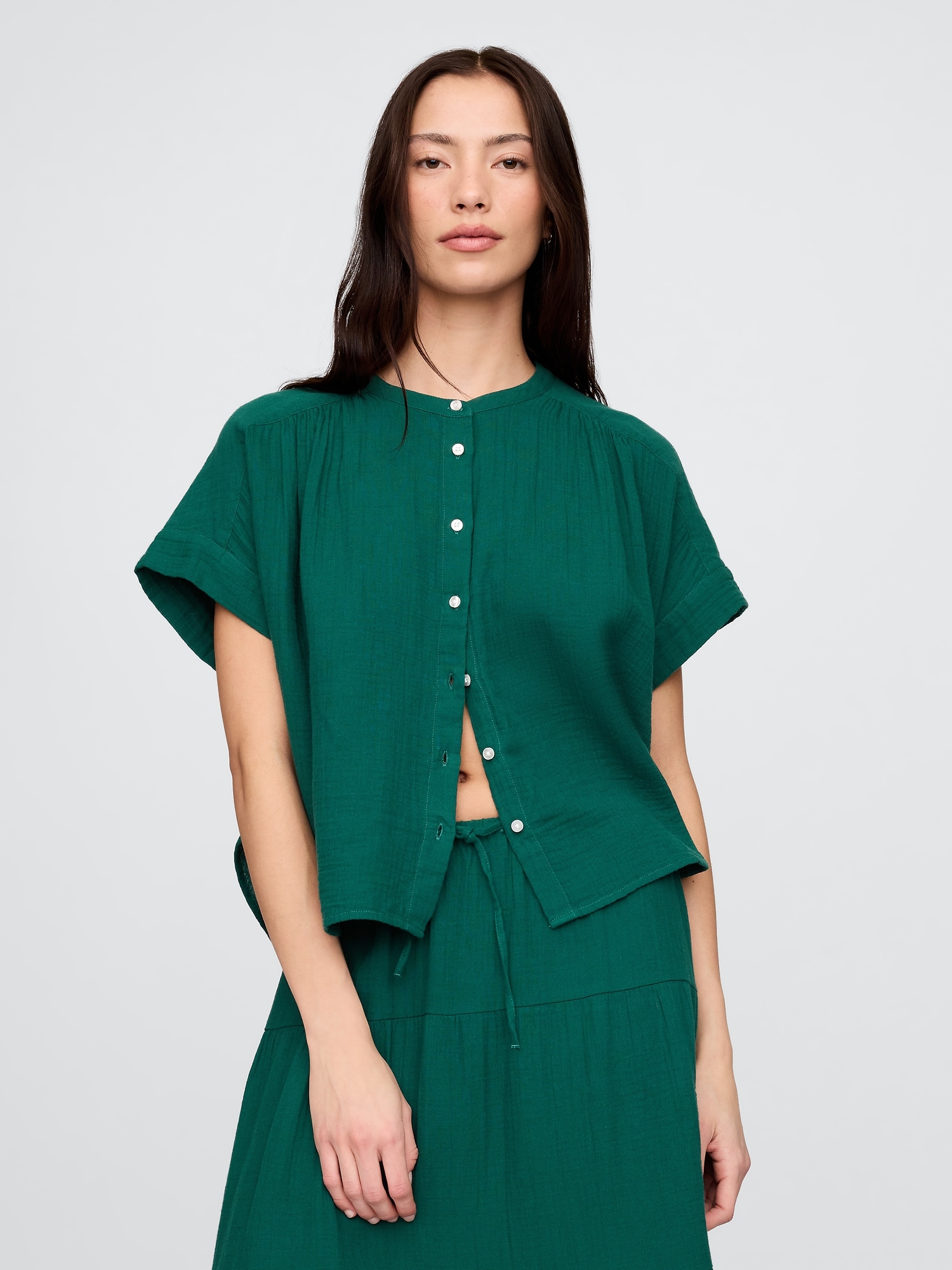 Crinkle Gauze Dolman Shirt
