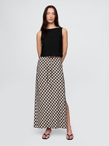 Linen-Blend Midi Skirt